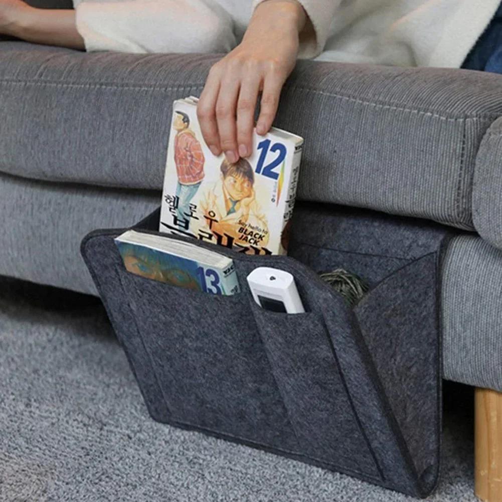Felt Bedside Pocket Organizer Phone Book Magazine Holder Pockets Hanging Storage Bag Bed Table Sofa Side Pouch