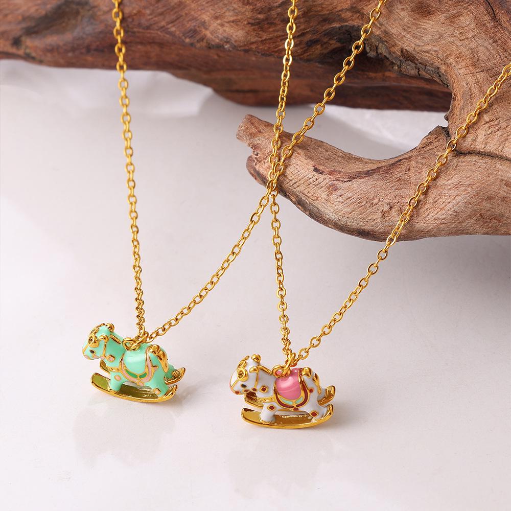 Charming & Colorful Rocking Horse Pendant Necklace with Exquisite Design for Women