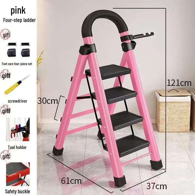 Multi-Functional Telescopic A-Frame Folding Ladder - Thick Carbon Steel Step Ladder for Indoor Use