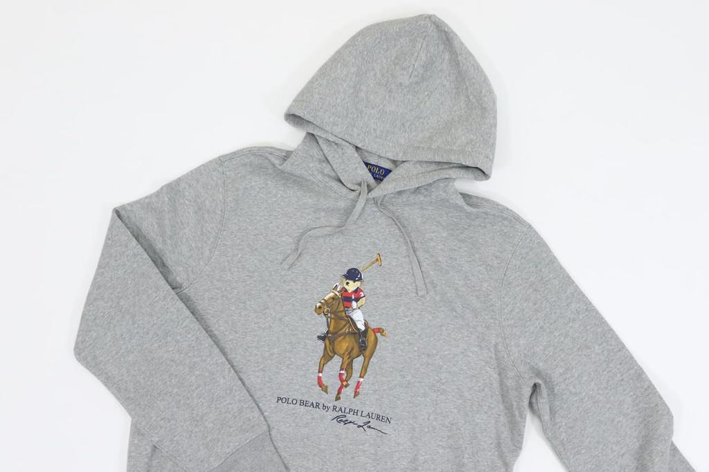 Polo Ralph Lauren Polo Bear Print Pullover Sweatshirt Size Gray Men's Hoodie, L, (Product Number 01020132)
