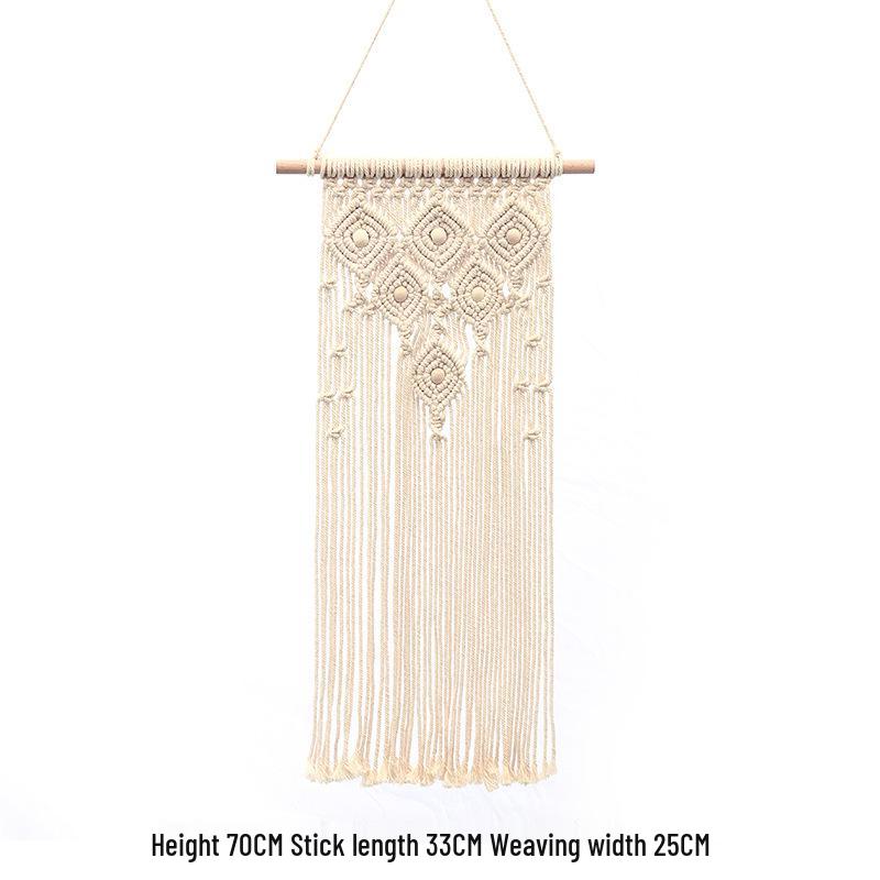 Bohemian Handwoven White Cotton Rope Tapestry - Retro Style Decorative Wall Hanging for Bedroom or Home