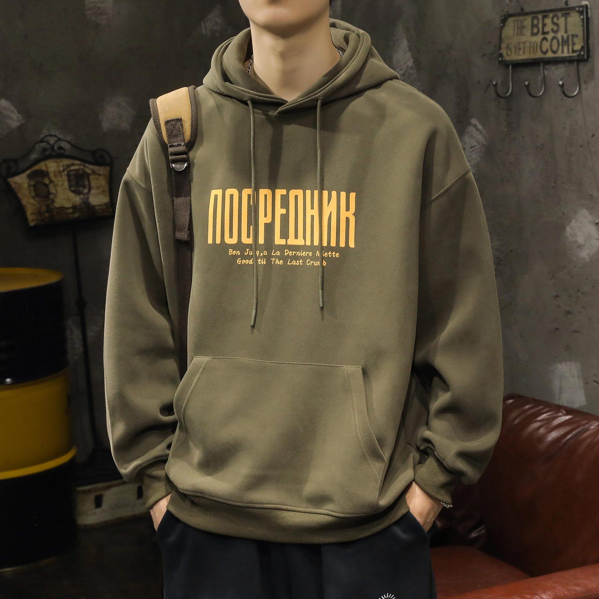 

Американский тяжелый свободный свитер с капюшоном для мужчин, весна и осень, топ, модная брендовая футболка с длинными рукавами, куртка, мужская одежда 3XL армия зеленый