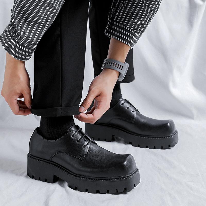 Neue britische Retro-Lederschuhe mit quadratischem Kopf im Herbst und Winter, Derby-Schuhe mit dicker Sohle und erhöhter Sohle für Herren 93560-R