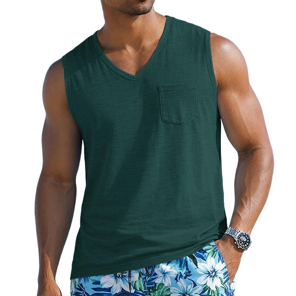 Men's Athletic Casual Sleeveless Tank Top with Wide Shoulder Straps and Chest Pocket Lightweight Summer Shirt for Outdoor Activities