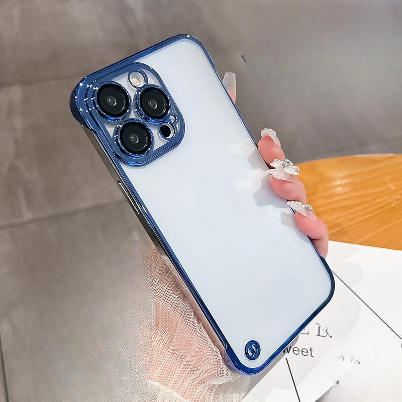 Electroplated Borderless Phone Case, Suitable for IPhone16, Apple 15pro, Transparent Protective Case, 14 Lenses Fully Covered