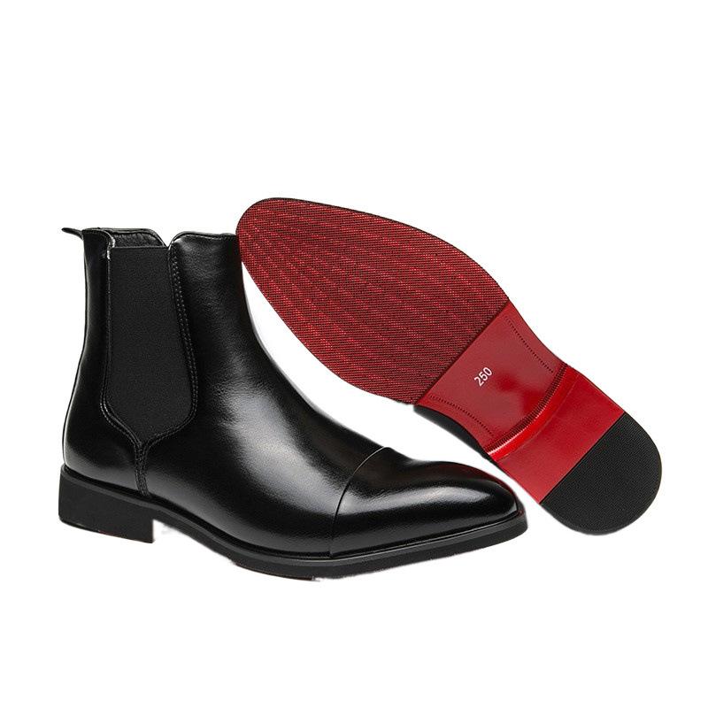 Autumn and Winter High-top Red Leather Shoes Pointed Toe Foot Large Size Men's Boots Martin Boots British Casual Chelsea Boots