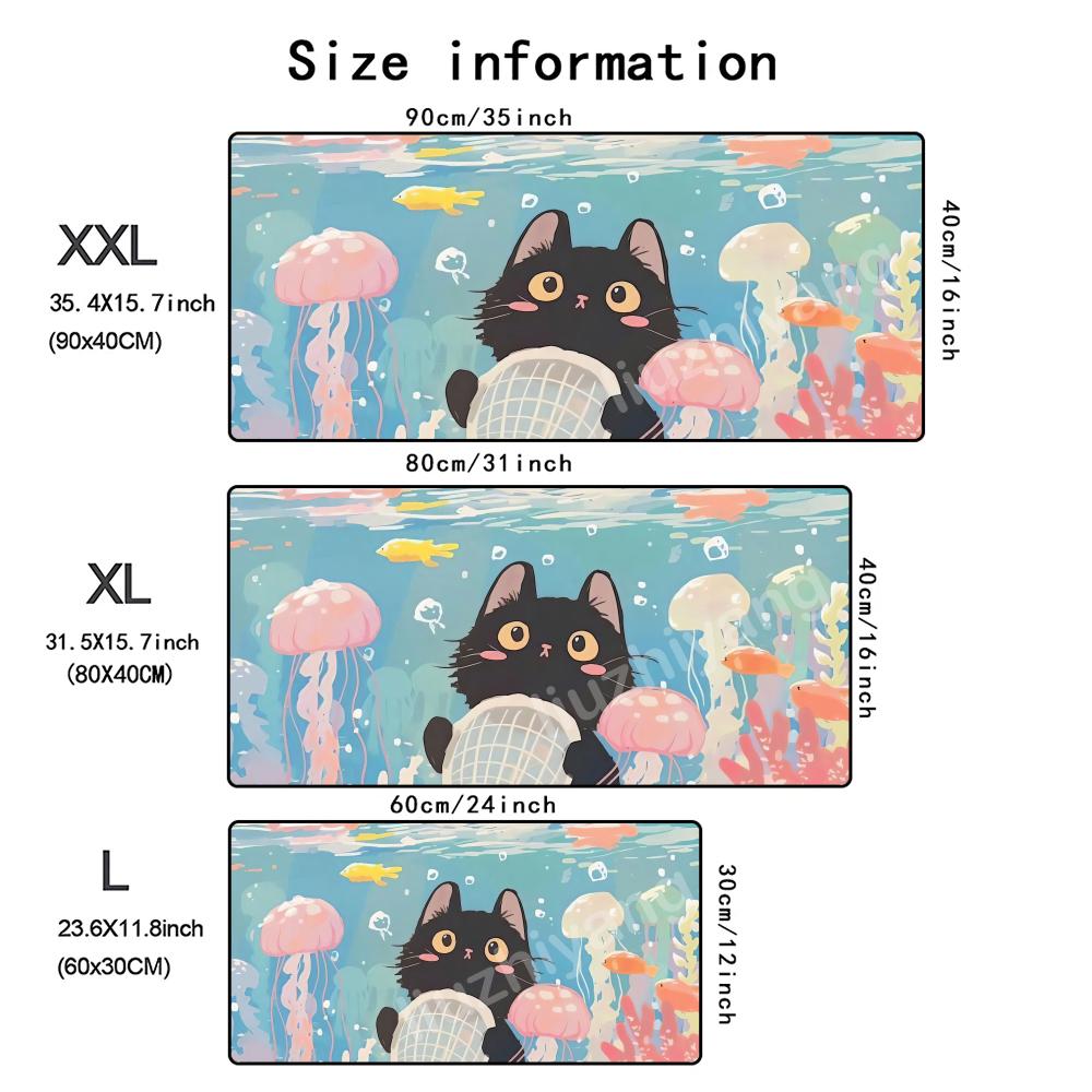 Cats And Fish Mouse Pad Large Computer Office Game Table Mat Rubber AntiSlip Stitched Edge Keyboard Mats 90x40 Xxl Desk Pads