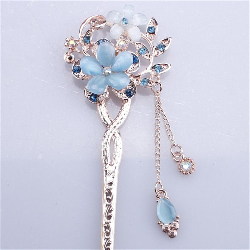 Women Girls Vintage Delicate Rhinestone Hair Pin Double Flower Hair Comb Hair Clip Hair Accessories