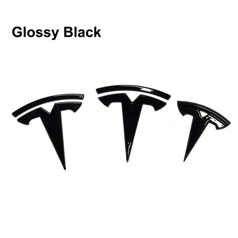 ZFX1 3pcs Car Front Rear Emblem Sticker Black for Tesla Model 3 Model Y Tail Box Auto Steering Wheel Decoration Modified Accessories