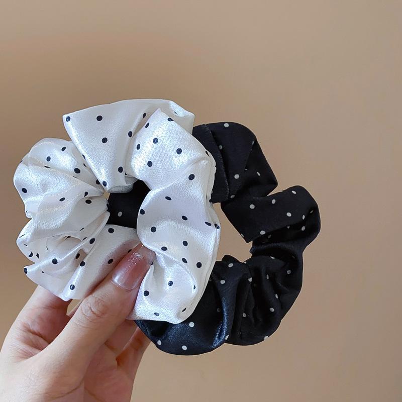 Black White Polka Dot Hair Scrunchies, Simulation Silk Elastic Hair Ties Ponytail Holders for Women Girls Hair Accessories