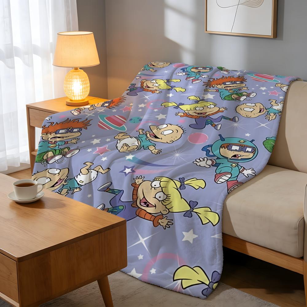 Throw High-Density Short Plush Blanket For Sofa Nap Air-Conditioned Room Soft Skin-Friendly Cartoon R-Rugrats