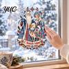 Removable Window Cling Sheets Russian New Year Static Glass Sticker, Decorative Electrostatic PVC Decal with Reusable Film Snowman Zodiac Lamb Design,