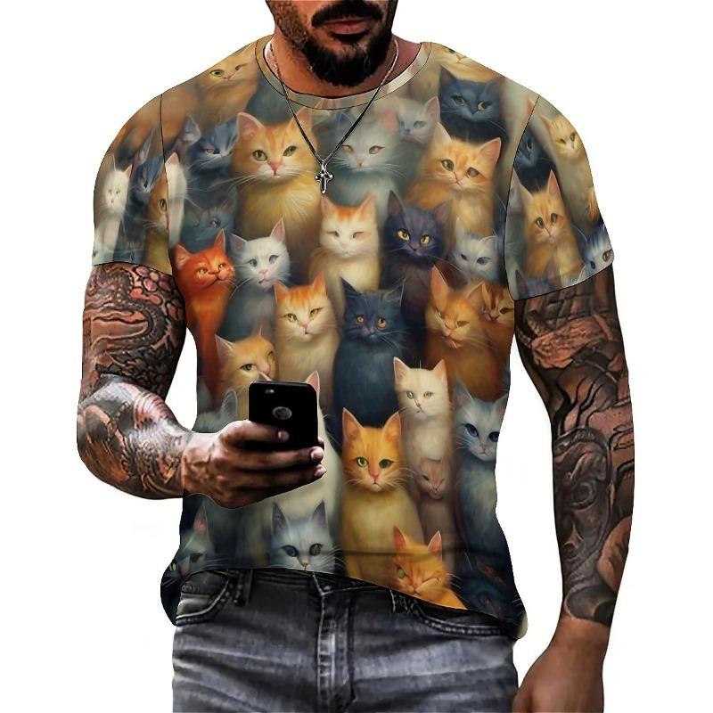 Retro Cute Animal Print Men s 3D Printed Short Sleeve T-Shirt - Button-Down Style XXS