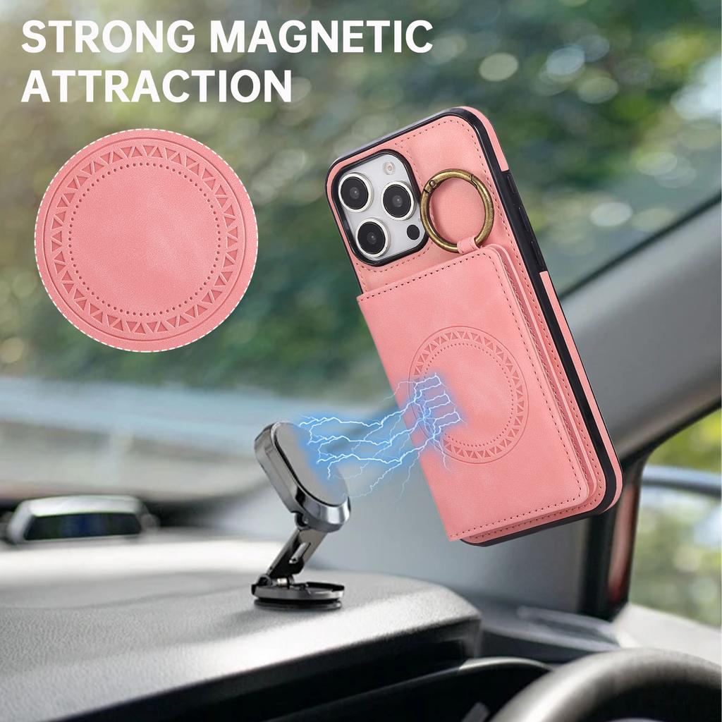 Ring Crossbody Wallet Card Holder Slot Phone Case for IPhone 16E 16 15 14 13 12 11 Pro Max X XS XR 7 8 Plus Car Magnetic Cover