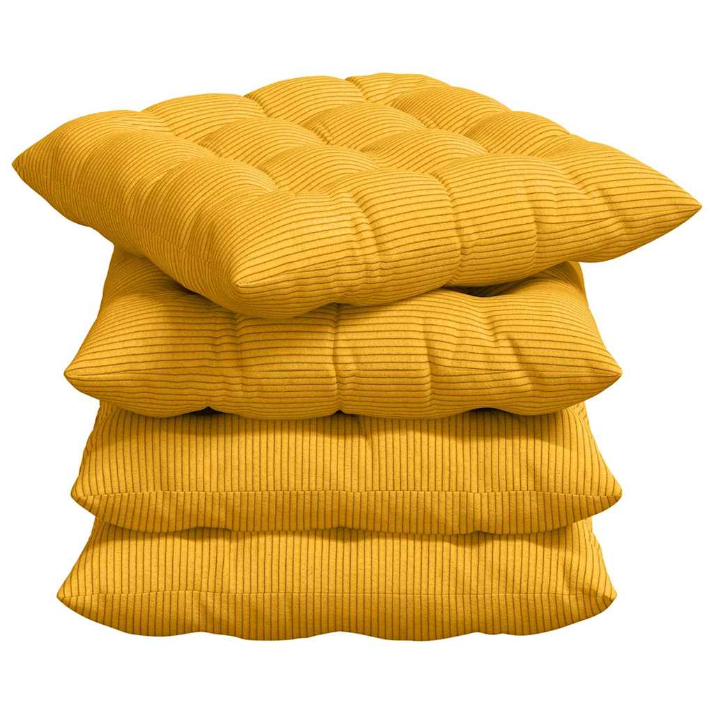Seat Cushion Set 4 Pcs Light Yellow 40 X 40 X 6 Cm Cord Fabric