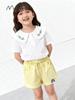 Malwee Girls' Summer Hot Pants: European & American Style Elastic Waist Sweatpants for Kids