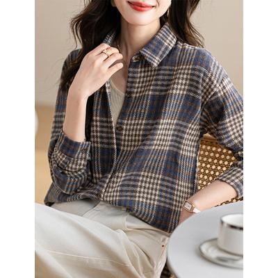 Retro Grinding Plaid Shirt for Women In Autumn and Winter New Design Niche Professional Commuting Loose Long-sleeved Top