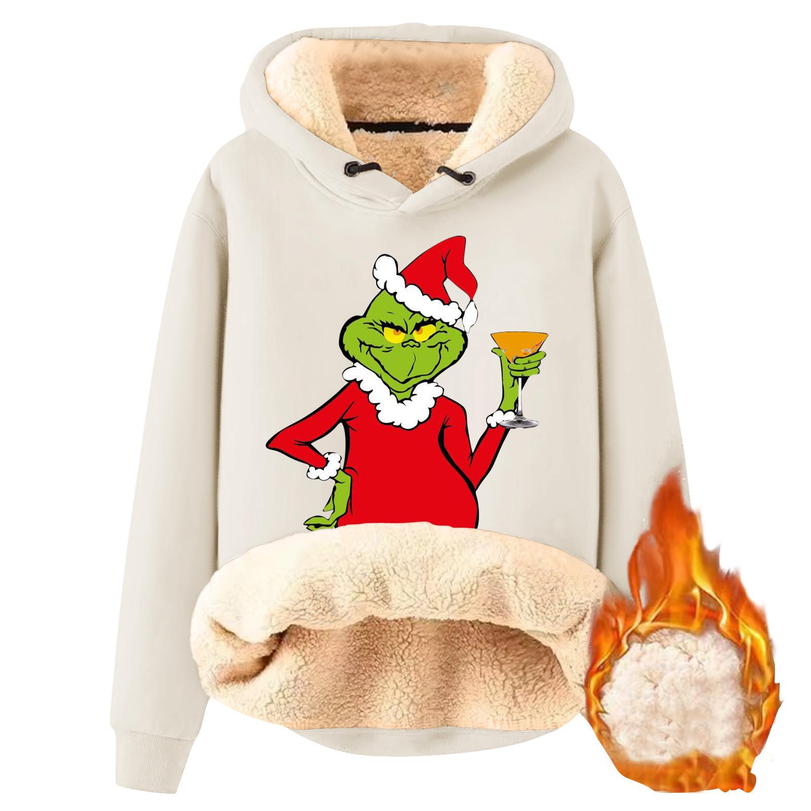 

Жіночий модний плюшевий і потовщений теплий вільний светр з принтом і капюшоном XL бежевий