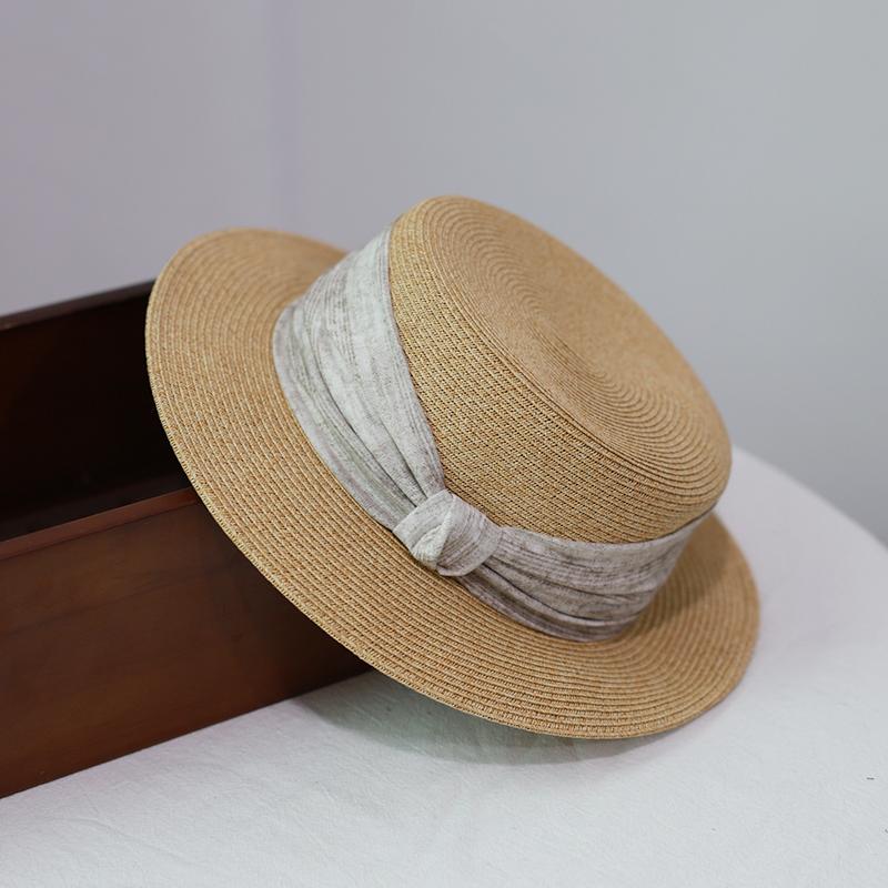 Ink wind webbing, flat-top straw hat for women, summer sunshade travel, versatile top hat, sunscreen hat, seaside woman
