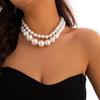 2 PCS Statement Bead Chain Necklace Elegant Pearls Beads Necklace Short Necklace