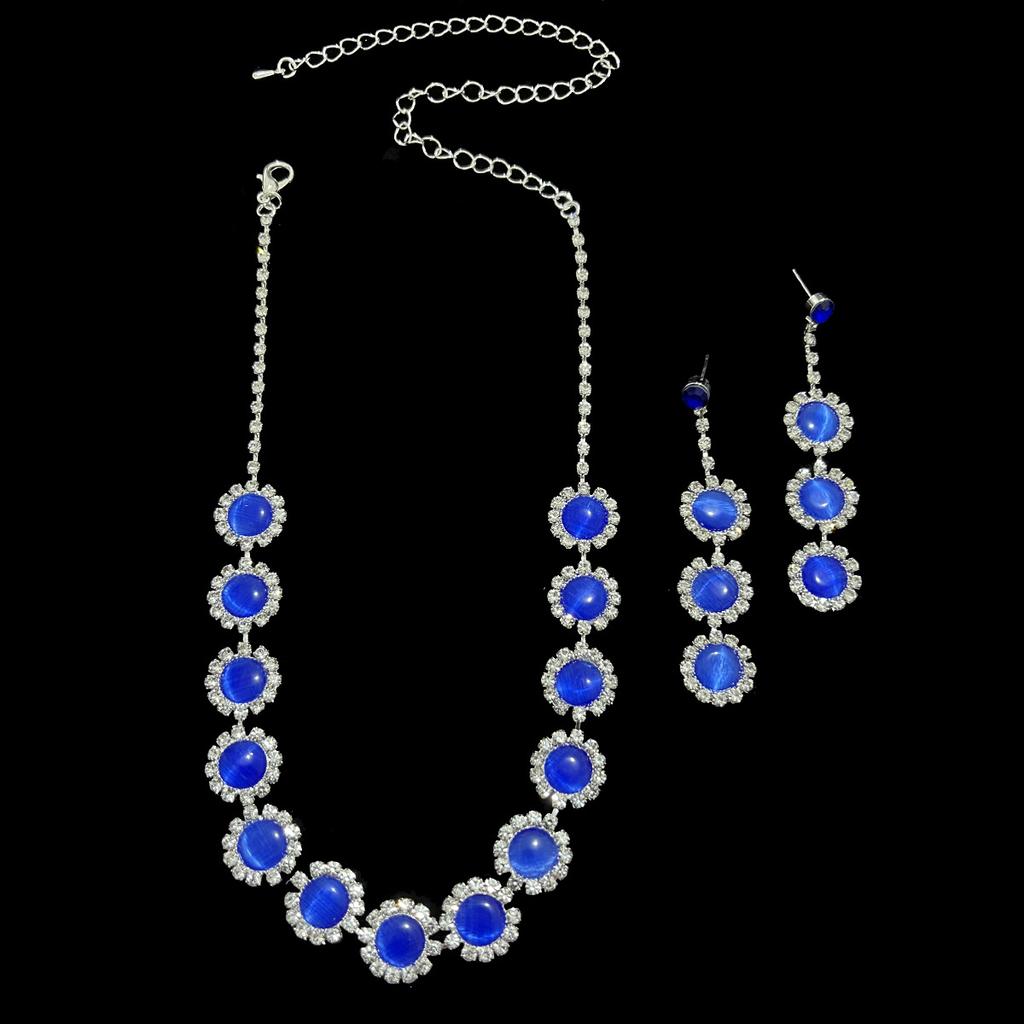 Wedding Jewelry Set with Precious Stones, Simple Elegant Necklace, Opal Earring Set, Bridal Style Geometric Jewelry