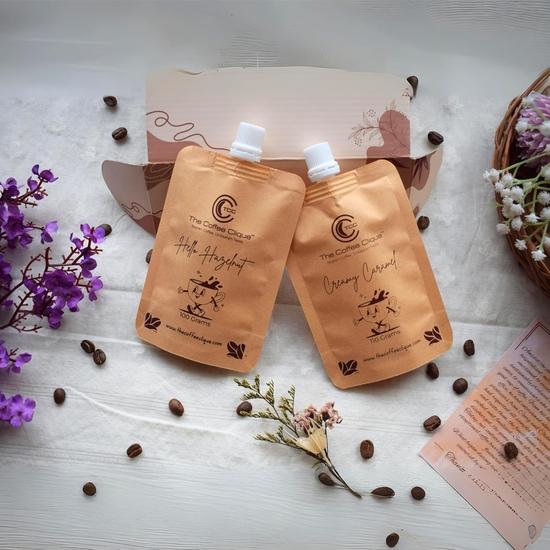The Coffee Clique | Creamy Caramel + Hello Hazelnut | Cafe Like Cappuccino At Home | No Additional Sugar Needed | Combo of 2 | 210 Grams