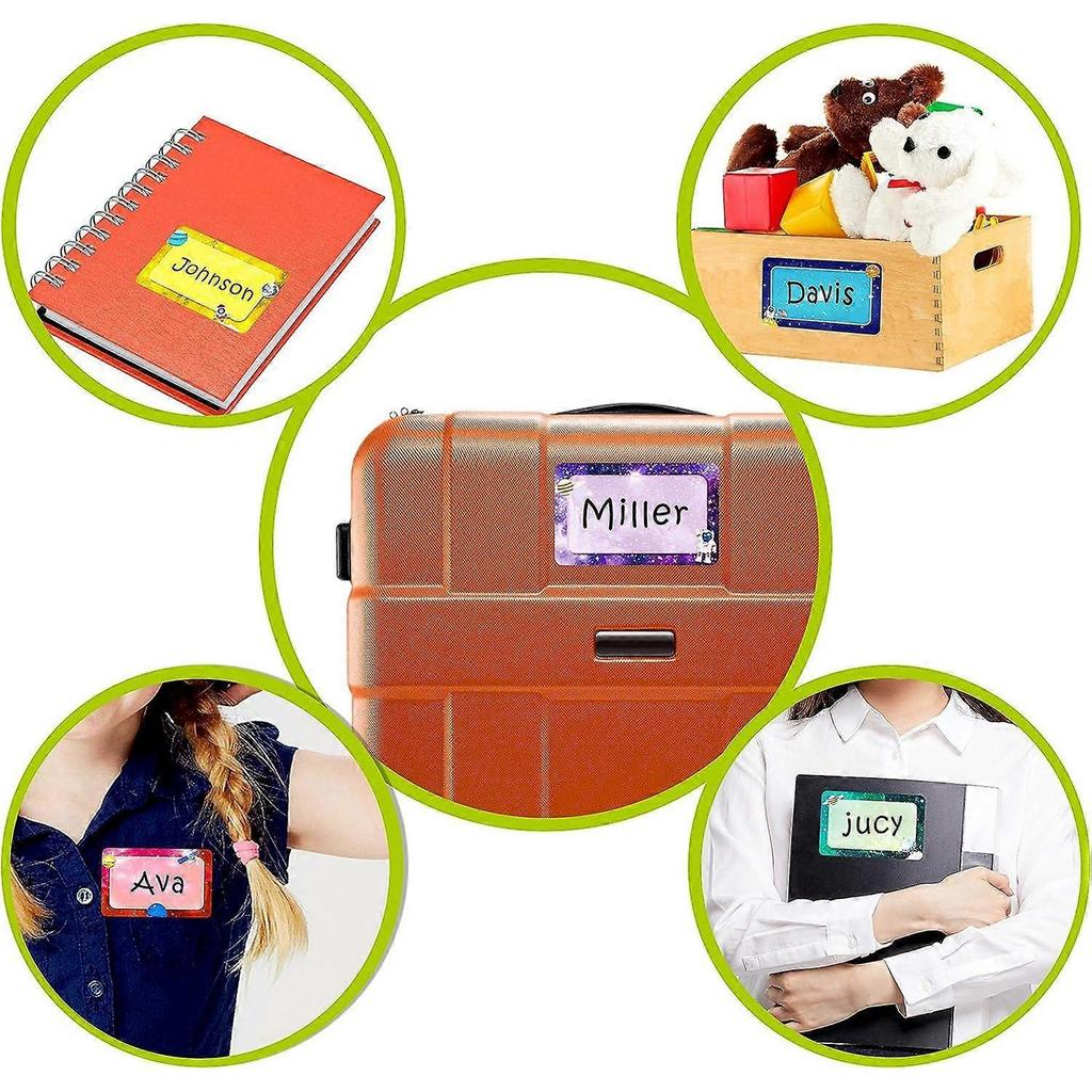 300 Pcs Name Tag Label Sticker Galaxy-Themed In 6 Designs with Perforated Line for School Office Home (3.5"x2.2" Each)