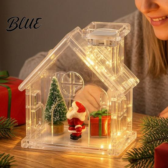 Customizable Gift for Kids Clear Acrylic House Ornament DIY Fillable Christmas with Light Decorative Shelf Figurine Holder Rechargeable Lighted