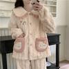 Womens Coral Fleece Pajama Set Princess Style Thick Warm Flannel Loungewear Winter
