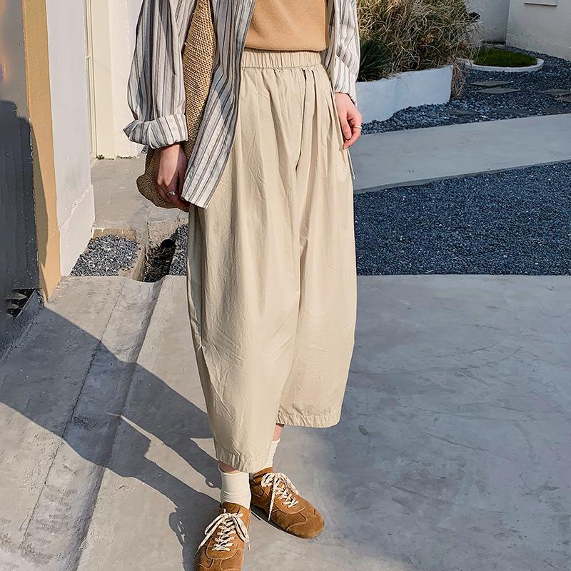 Summer Womens Khaki Straight Relaxed Fit Pants Hong Kong Style Classic Style M