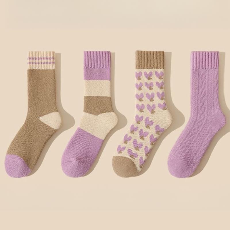 

4 пары женских шерстяных кашемировых женских толстых зимних носков теплые мягкие однотонные повседневные носки One size разноцветный