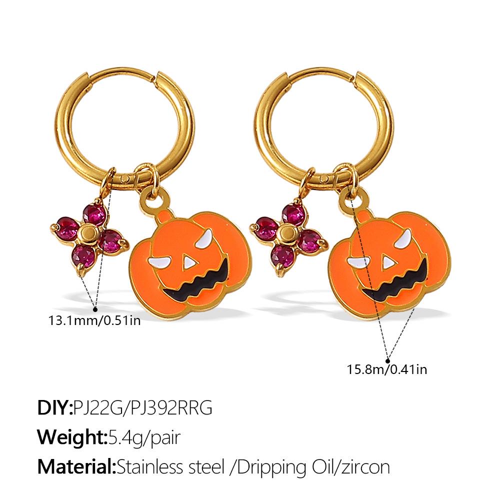 European & American Christmas Pumpkin Pendant Earrings: 18K Gold-Plated Stainless Steel, Versatile Drip Oil Design for Women