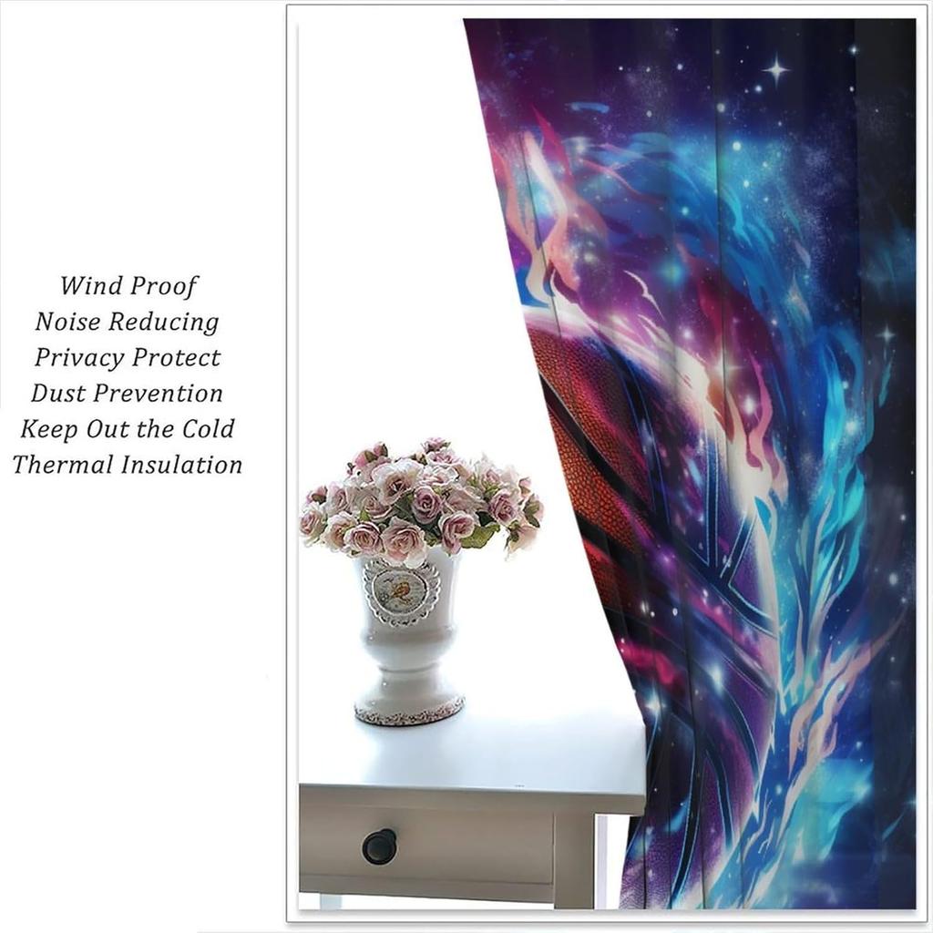 Osports Basketball Curtains For Teen Boys Abstract Outer Space Basketball Theme Kids Boys Bedroom Wall Decoration Basketball Decoration Cool 3d Ball