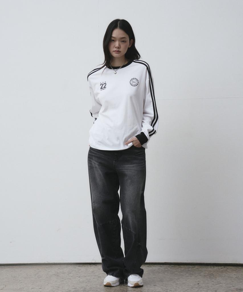 THE GREEN LAB Soccer Football Color Block Long Sleeve T-Shirt [White]