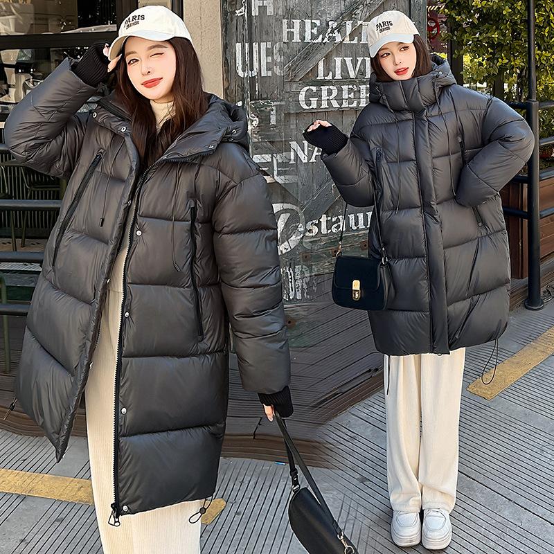 2025 new down padded clothes women's thickened Korean version loose hooded medium and long knee padded clothes winter padded jacket