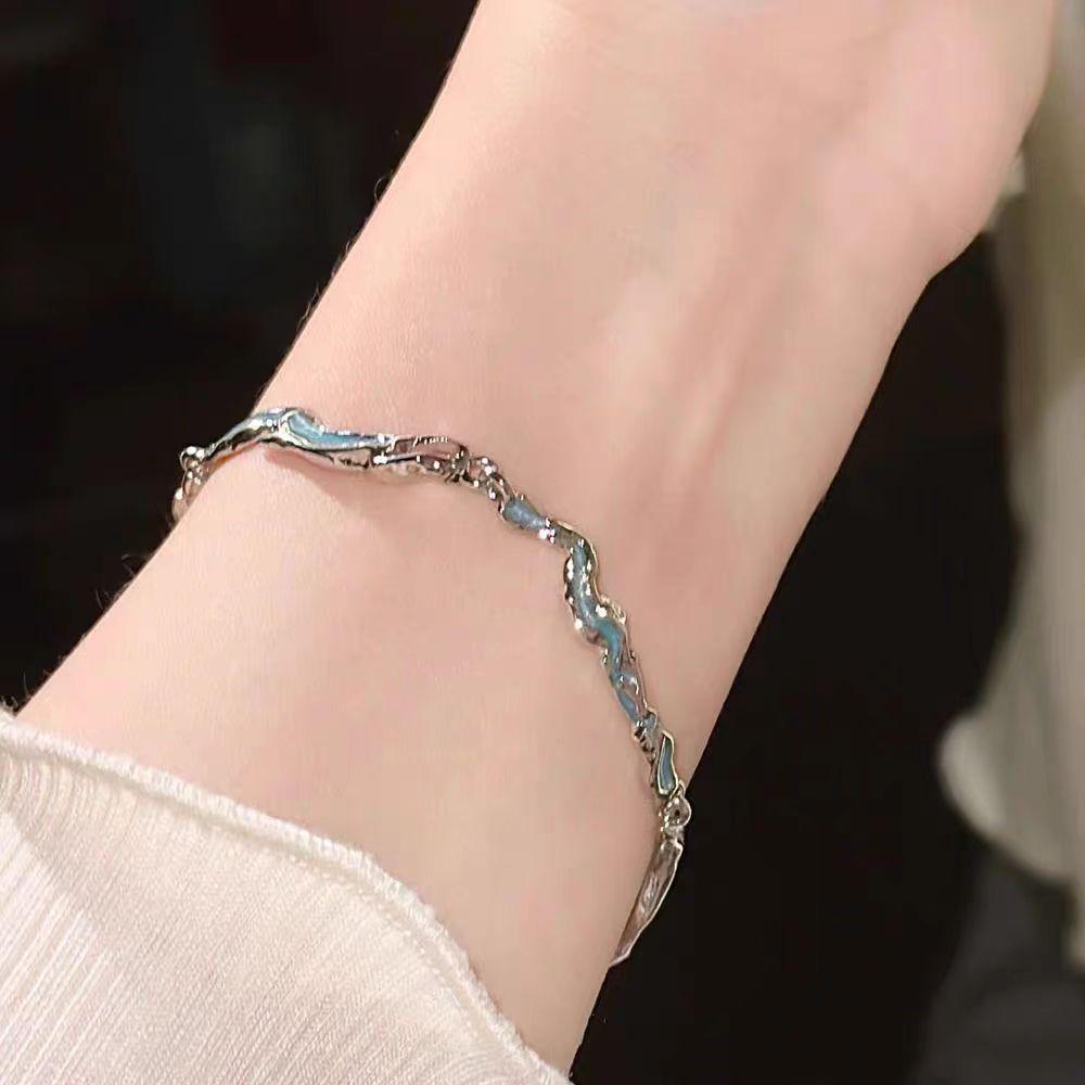"Ice Blue Sea" Cool Irregular Wave Bracelet: Exquisite Light Luxury Jewelry Gift