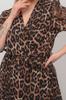 Women's Big Size Dress Double Breasted Neck Midi Length Plus Size Leopard Patterned Chiffon Dress