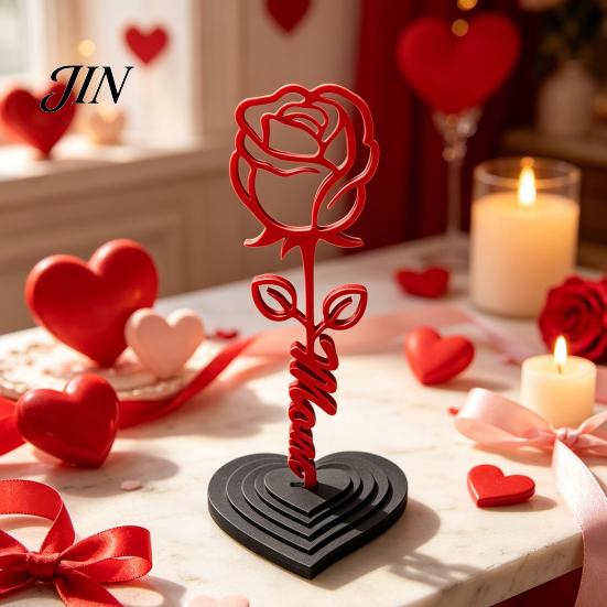 Muttertagsgeschenk Schmuckstück Rose und Herz Skulptur, 3D-gedrucktes rotes Schmuckstück, Minimalistische Skulptur Statue mit Stiel für Mama, Geburtstag für von Tochter