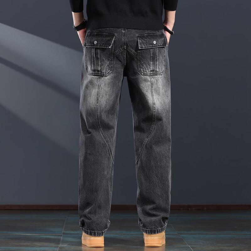 JIELEINUO Men's Loose Straight-Leg Denim Jeans
