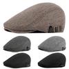Beret Cap British Style Retro Striped Flat Top Short Brim Decorate Breathable Men Plaid Flat Newsboy Hat for Reunion