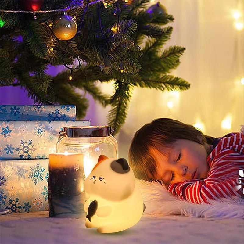 Cute Cat Silicone Night Light with 3 Brightness Levels, 6 Color Changing Modes, 30-Min Auto Off & Tap Control, Soft Bedside Lamp