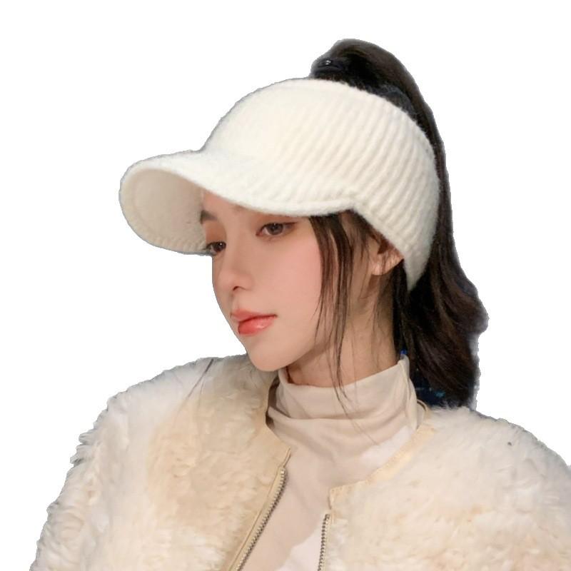 Versatile wool knitted empty top hat women's autumn and winter outdoor thickened warm wool cap spot