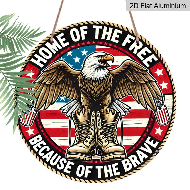 

2D Flat, 1pc 7.87x7.87inch Aluminum, Patriotic Eagle Home of the Free Because of the Brave Vintage 2D Sign, Wall Art Decor for Home, Room 1pc