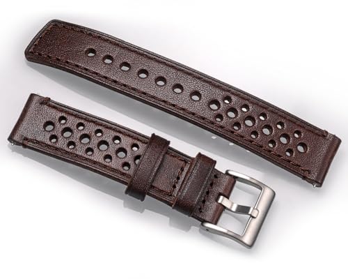 [hemsut H] Genuine Leather Watch Band, Perforated Design, Soft and Flexible, Italian Vegetable Tanned Leather Quick Release Band