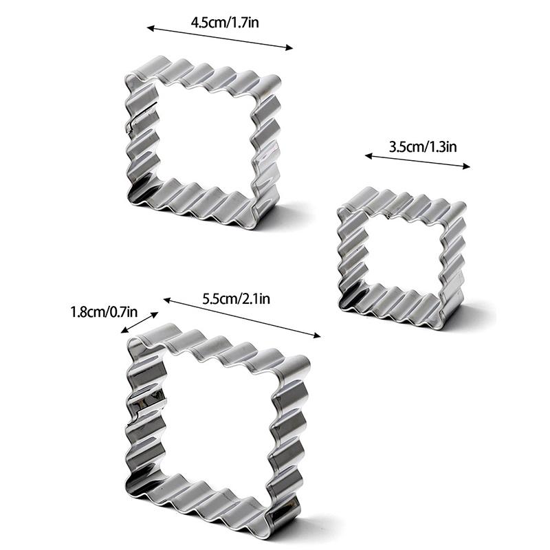 

3Pcs Blessing Frame Stainless Steel Biscuit Mold Wave Rectangle/Square Cookie Cutter Wedding Fondant Cake Decoration Baking Mold
