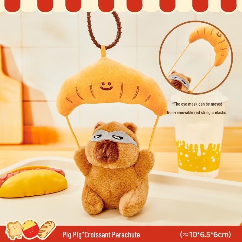 Adorable Capybara Plush Pendant with Floral Quilted Military Coat Keychain