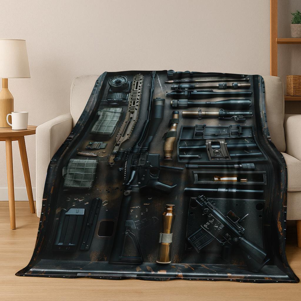 Wood Metal Gun Case Box Military Equipment Flannel Blanket,Cozy Soft Throw Blanket for Home Bedroom Bed Sofa Picnic Cover Gift