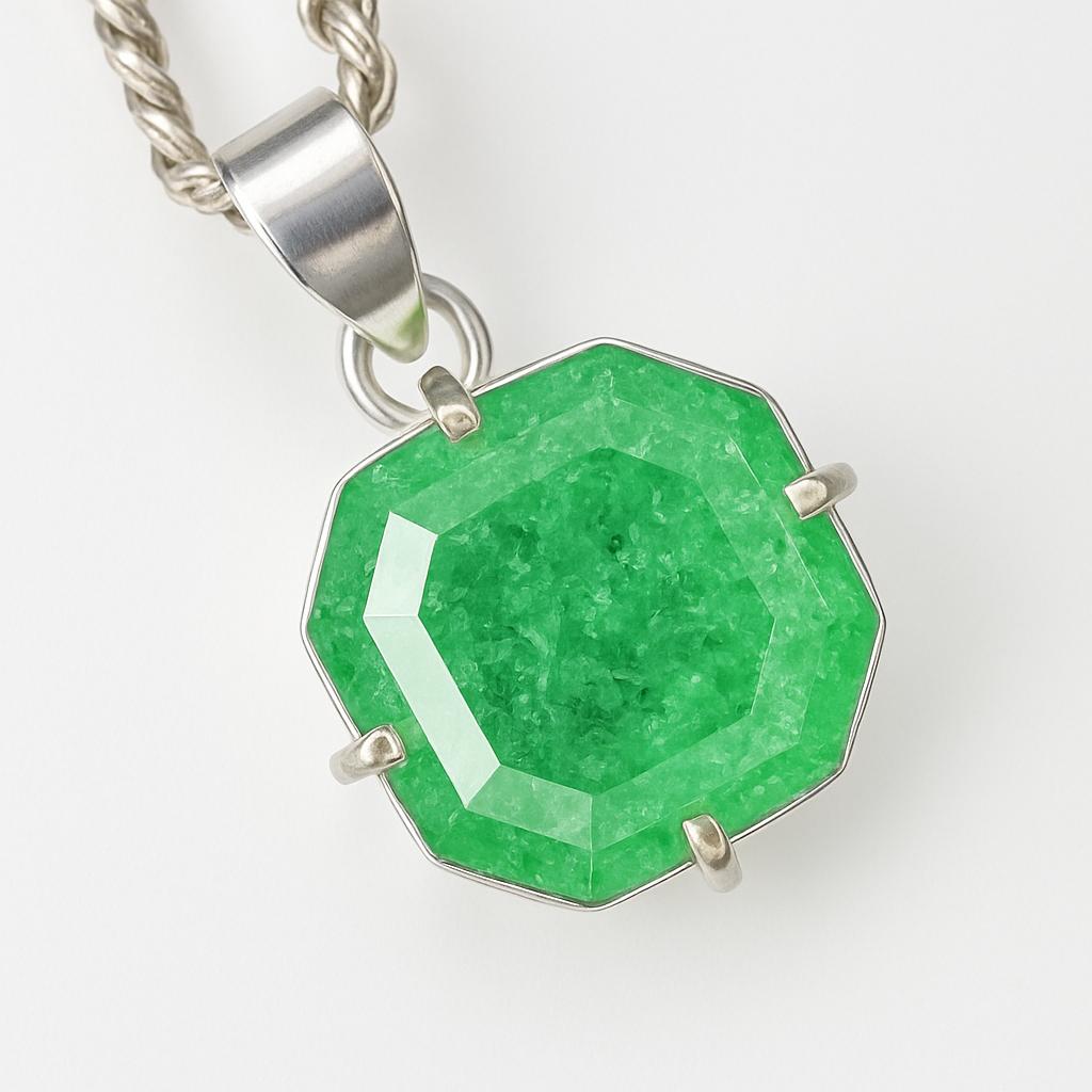A++ 43 Ct Green Emerald Sterling Silver Square Cut Pendant For Women
