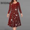Winter Christmas Party Dress Autumn Women Long Sleeve A-Line Dresses Women Christmas Snowflakes Casual Plus Size Dress