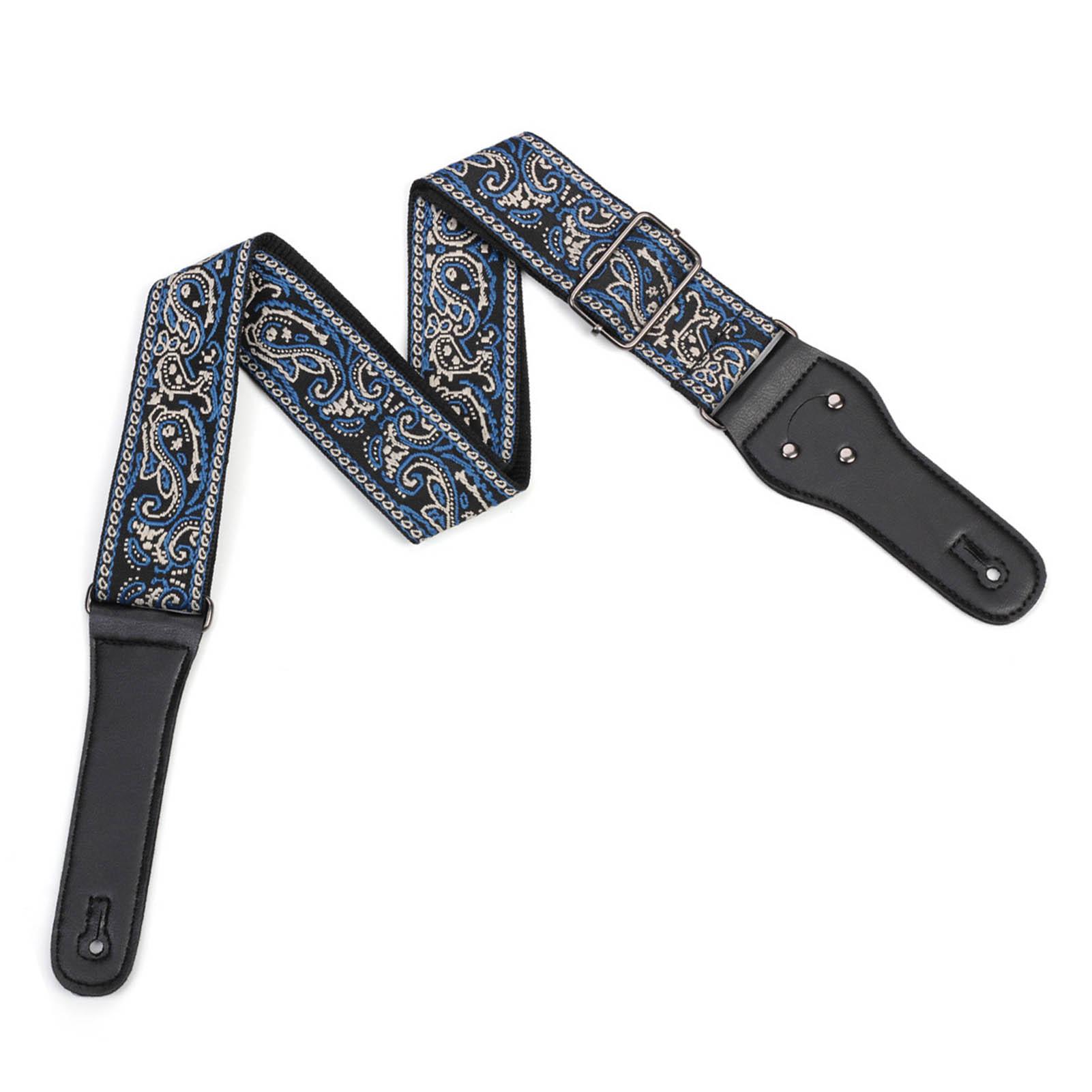 

Сине-серый вышитый набор гитарных ремней Фолк Акустический плечевой ремень Шнурок Медиатор Нескользящий